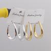 Gold Color U-shaped Smooth Metal Drop Earrings for Female Hollow Geometry Water Drop Oval Design Women's Dangle Earrings