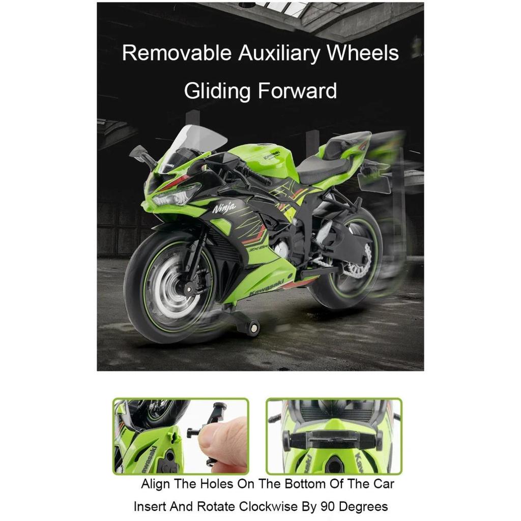 1/12 Kawasaki NIJIA ZX6R Motorcycle Alloy Car Toy Model Front Wheel Left Right Steering Rear Wheel Suspension Vehicle Kids' Gift