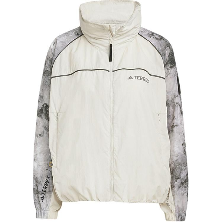 Adidas X National Geographic Terrex SS25 Модная Удобная Универсальная Куртка с Воротником-стойкой Женская Куртка Белая JD5836