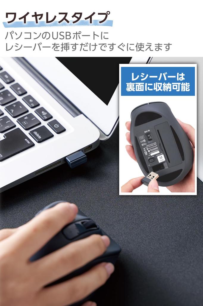 ELECOM Wireless Medium 5 AskDoctors EX-G Mouse, 2.4GHz, Quiet, Size, Buttons, Certified, Antibacterial, Black, M-XGM30DBSKABK