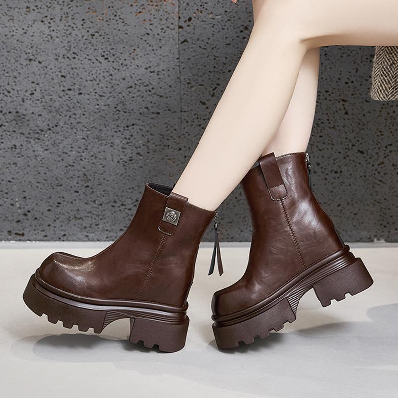 Martin Boots Women's 2025 Winter New Versatile Fashion Boots Velvet Warm Thin Boots Thick Sole Inner Height Increase Short Boots