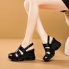 Summer Platform Roman Sandals Women's 2025 Summer New British Style Woven Hollow Leather Wedge Heel Versatile Sandals