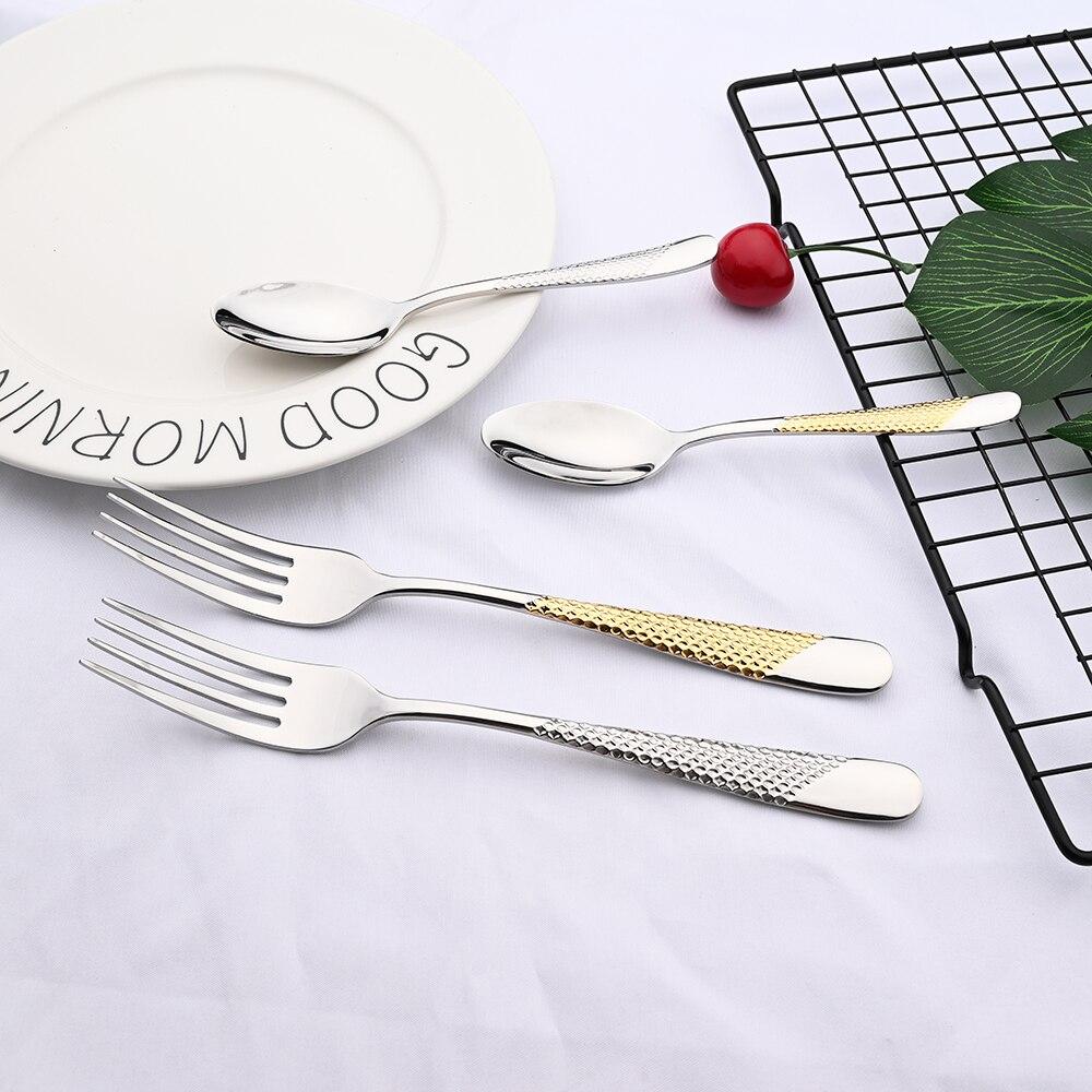 24Pcs Dinnerware Set Flatware Cutlery Set 18/10 Stainless Steel Gold Silverware Dinner Set Knife Fork Spoon Dishwasher Safe
