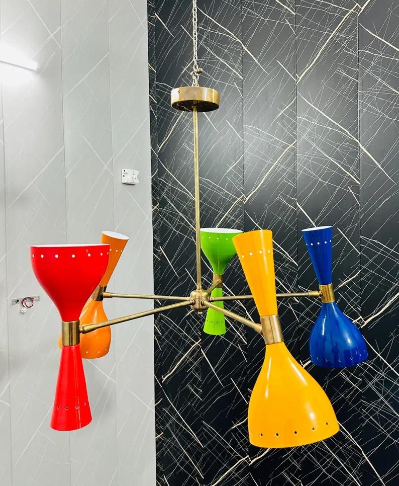 Mid Century Modern Sputnik Chandelier: Adjustable 6-Arm Brass Pendant Light