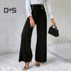 Women Pants High Waisted Wide Straight Leg Trousers Spring Autumn Casual Trousers with Button Detail for Work Daily Wear