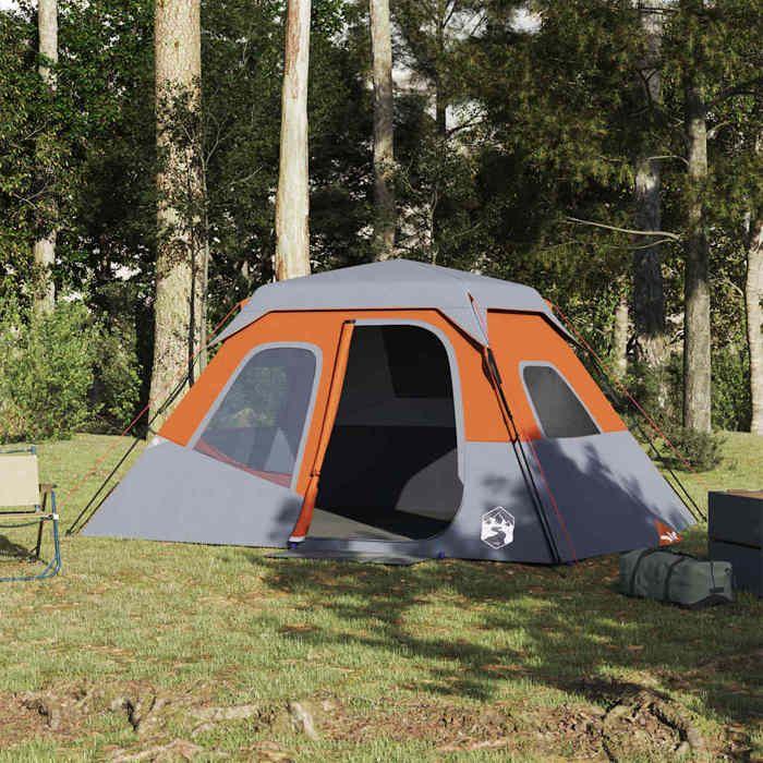VidaXL Camping Tent 6 Personnes, Shade Tent with Carry Bag, Portable Awning with Sidewalls, Grey and 94297