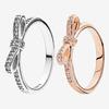 925 Sterling Silver Pan Ring Rose Gold With Crystal Cz Bow Ring For Women Wedding Party Gift Fashion Jewelry