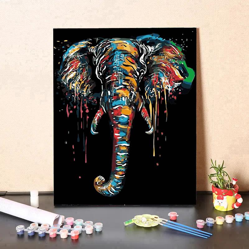 LS2101 Digital Oil Painting Watercolor Landscape Color Elephant Head DIY Painting Digital Kit Living Room Decoration Painting Christmas Gift