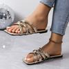 Fashion Hot Sandals Women Criss Cross Solid Color Glossy Surface Many Broadband Square Toe Slippers Ankle Strap Ladies Beach Shoes