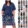 Women's Summer Plus Size V-neck Short Sleeve Print Knee Pocket Casual Dress