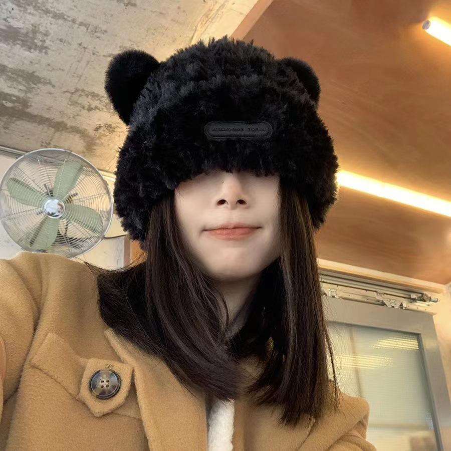 Cute Bear Ears Knitted Hat Children's Autumn and Winter New Soft Waxy Plush Big Head Circumference Warm Bag Head Wool Hat