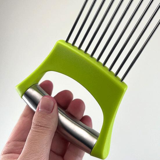1 Set Onion Cutter Stainless Steel Potato Tomato Slicing Holder Non-Slip Grip Vegetable Lemon Slicer Chopper for Kitchen