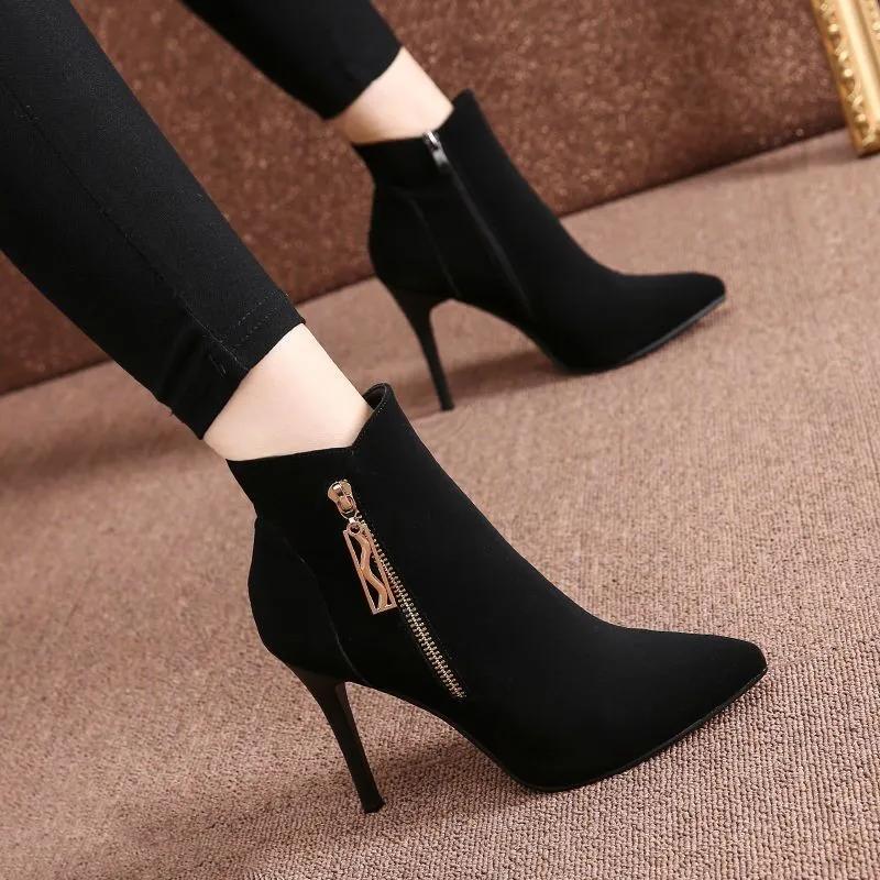 Fashion Fashion Women Boots Autumn Ankle Boots for Women Thin Heel Zipper Casual Female Shoes Leather Boots Botas Women Shoes