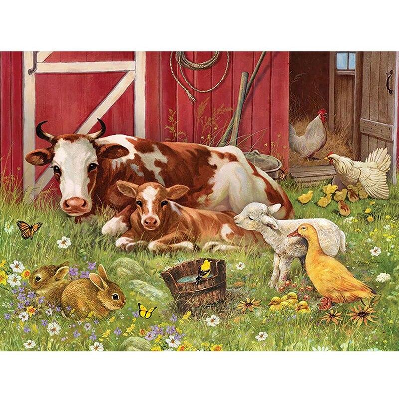 DIY Cow 5D Diamond Painting Full Round Drill Farm Animal Diamond Embroidery Cross Stitch Kit Mosaic Resin Home Decor Gift