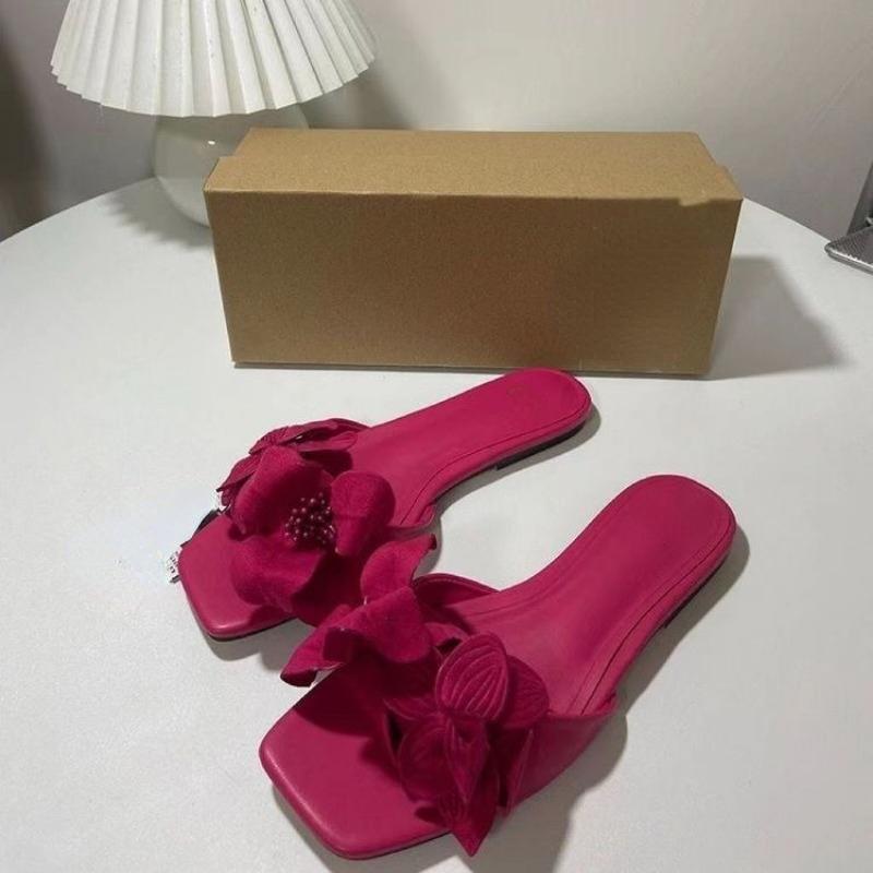 Fashion Summer New Plus Size 43 Women's Slippers Korean Style Fashion Outer Slippers Elegant Flower Ladies Flat Slippers Chaussure Femme