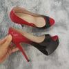 Women Pumps Sexy Platform Peep Toe 14cm Extremely High Heels Stiletto Patent Leather Party Nighclub Red Wedding Shoes