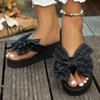 Women's Slope Heel Sandals Summer New Round Head Toe Butterfly Knot Thick Sole Anti-slip Wear-resistant Slippers