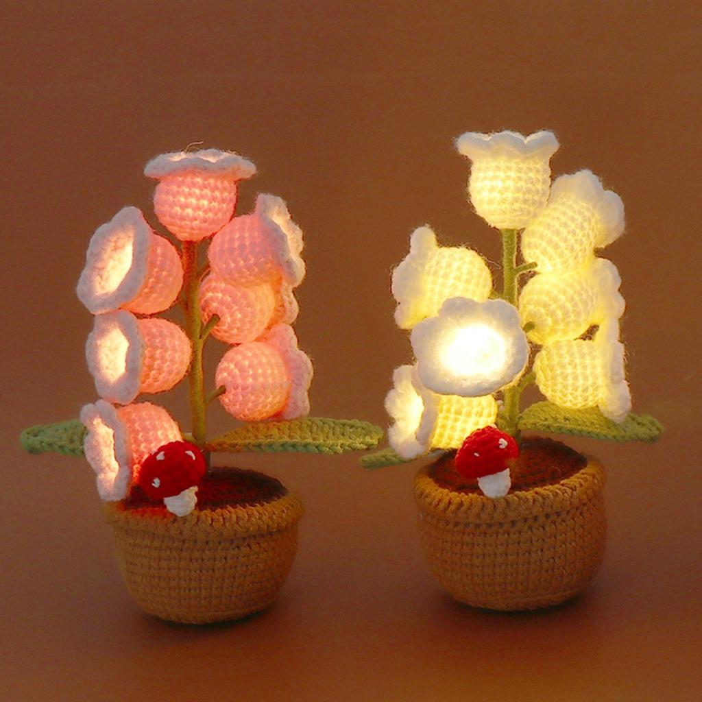 Lily Of The Valley Night Light Woven Ornaments Table Lamp Handknitted Wool LED Desktop Small Potted Decoration Creative Gift