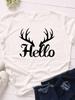 Antlers Hello Print Women T Shirt Short Sleeve O Neck Loose Women Tshirt Ladies Tee Shirt Tops Clothes Camisetas Mujer