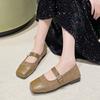 Spring New Flat Shoes Women's Square Head Splicing Suede Shallow Mouth Rivets with Soft Sole Non-slip Single Shoes