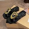 Fashion Women Slippers 2025 New Summer Beach Slippers Luxury Flats Sandals Flip Flops Fashion Metal Shoes Slides Women Zapatos De Mujer