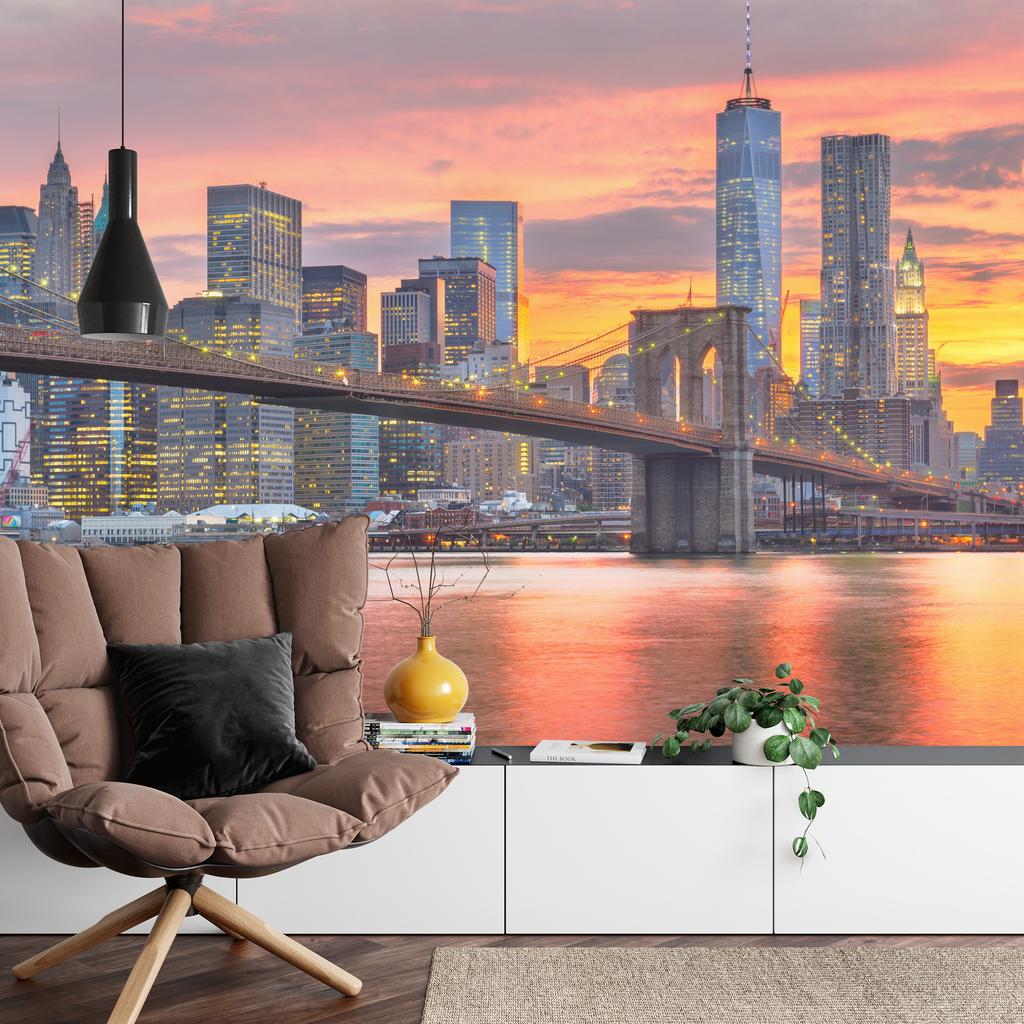 Photomural Lower Manhattan Skyline And Brooklyn Bridge Smooth Vinyl 90x60