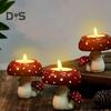 Red Mushroom Candle Holder Tea Scented Candle Resin Candlestick Living Room Bathroom Desktop Decoration Christmas Gift