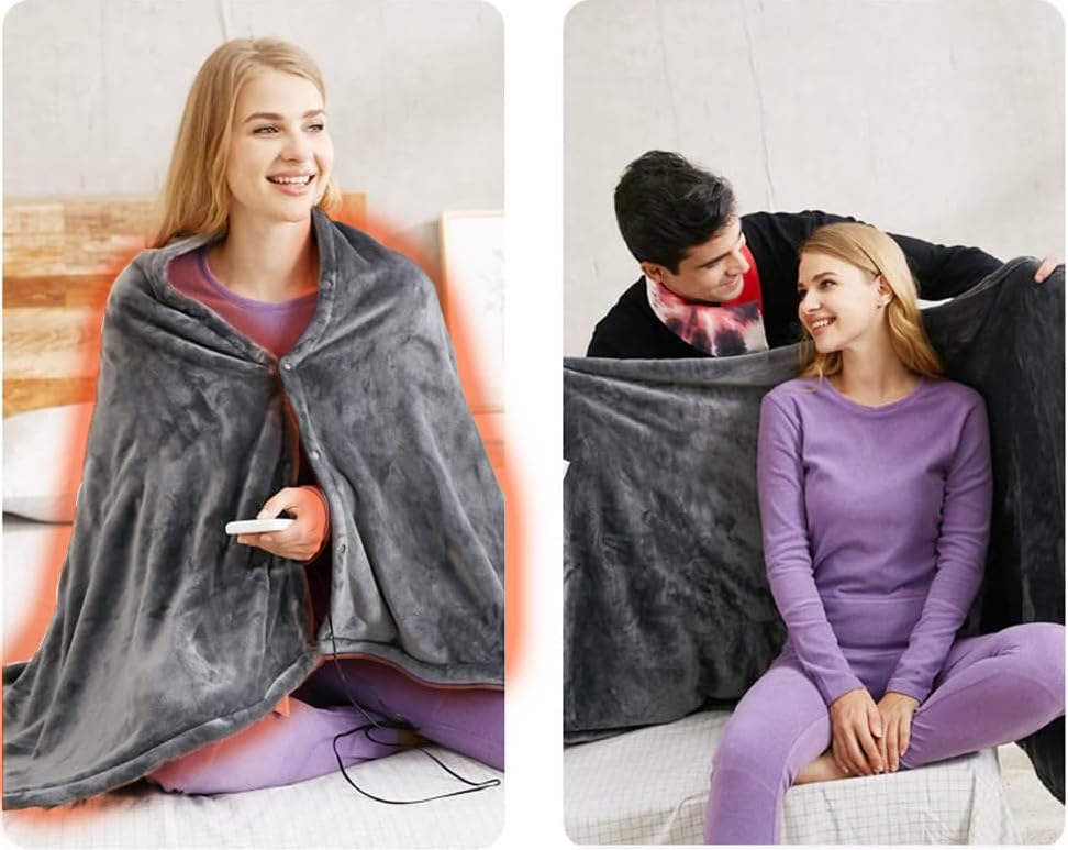 ACURACE Electric Heated USB Blanket with an Extension Large 150cm Wide X 86cm Long Wide X 86cm Blanket, Cordless, Cord, Size (150cm Long, Gray)