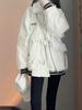 Winter Korean Chic Warm Solid Coat Women Aesthetic Belt Patchwork Outerwear Female New Design Loose Long Sleeve Vintage Casual Clothes