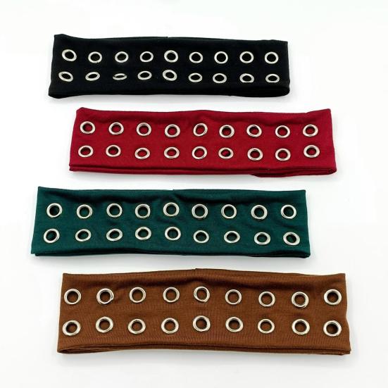 Headband Punk Style Rock Air-eye Decor Hair Band Elastic Fabric Eyelets Punk Headwrap Hair Accessory