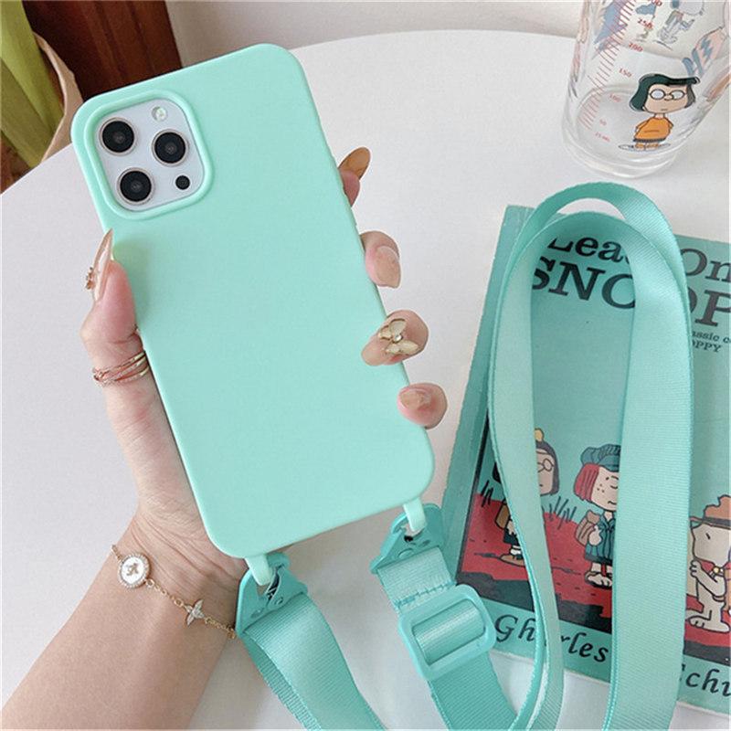 Crossbody Necklace Strap Lanyard Matte Silicone Case For iPhone 14 Pro Max 11 12 13 Mini XR X XS 6S 7 8 Plus SE Shockproof Cover