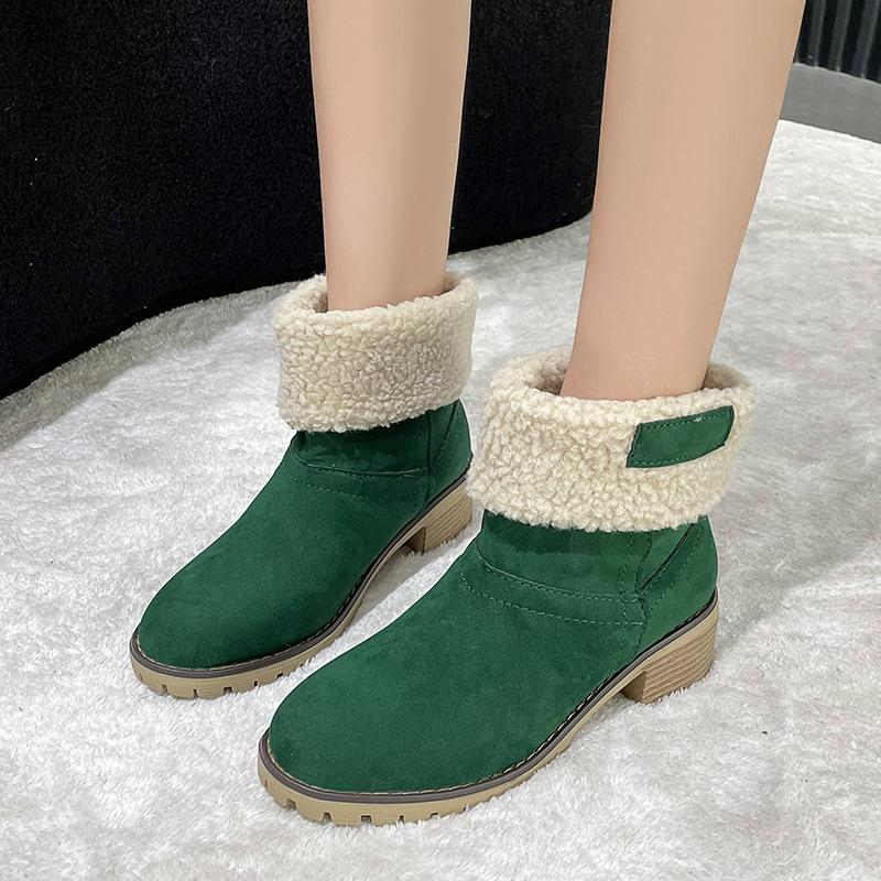 Snow Boots Women's New Round Head Thick Heel Cotton Boots Comfortable Foot Cover Two Wear Large Size Women's Cotton Shoes