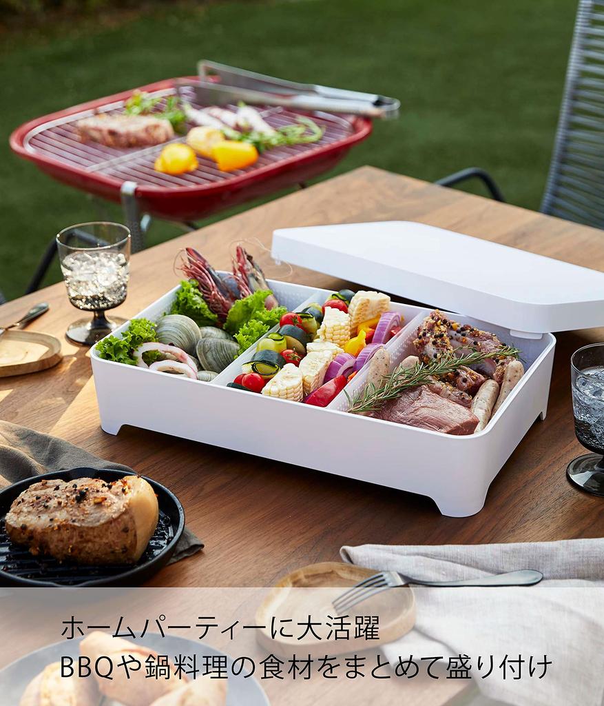 Yamazaki Jitsugyo 4911 Tabletop Draining Tray with Lid Tower Square White Tower Refrigerator Storage Convenient for Pots and Barbecues Approx.