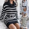 Casual Warm Sweater Dress Femme 2024 New Fashion Autumn and Winter Women's High Neck Black and White Striped Knitted Sweater