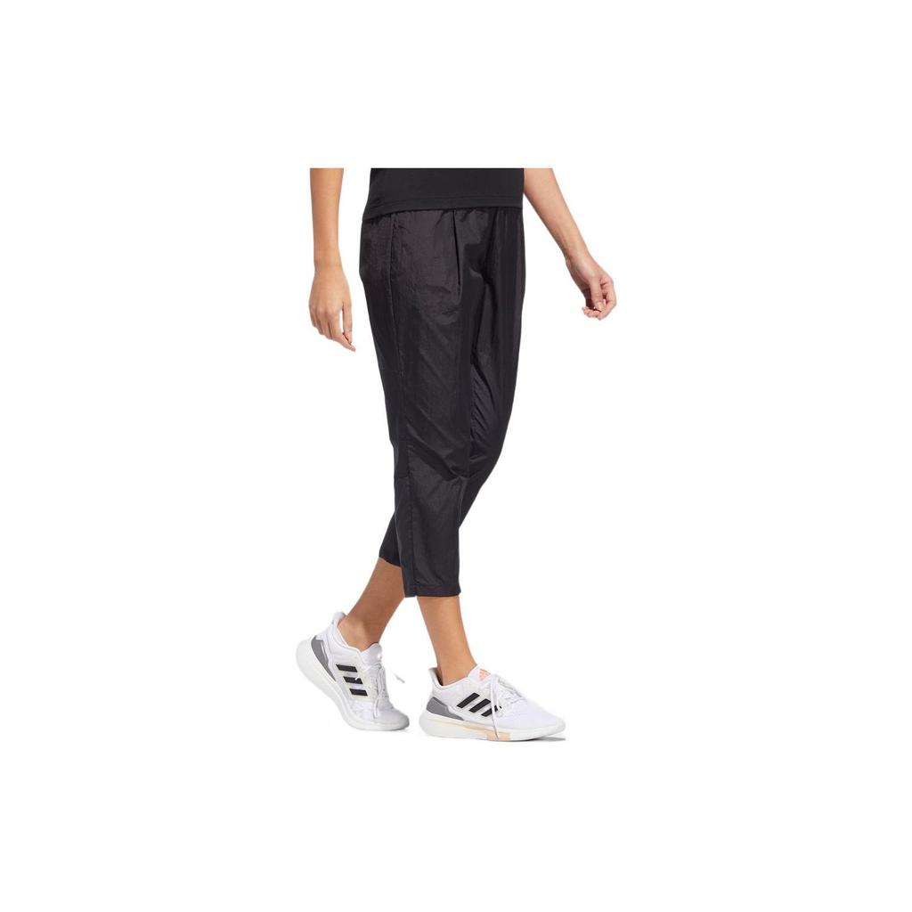 Adidas Solid Logo Micro Mark Cropped Sports Pants Women Bottoms Black HE9958