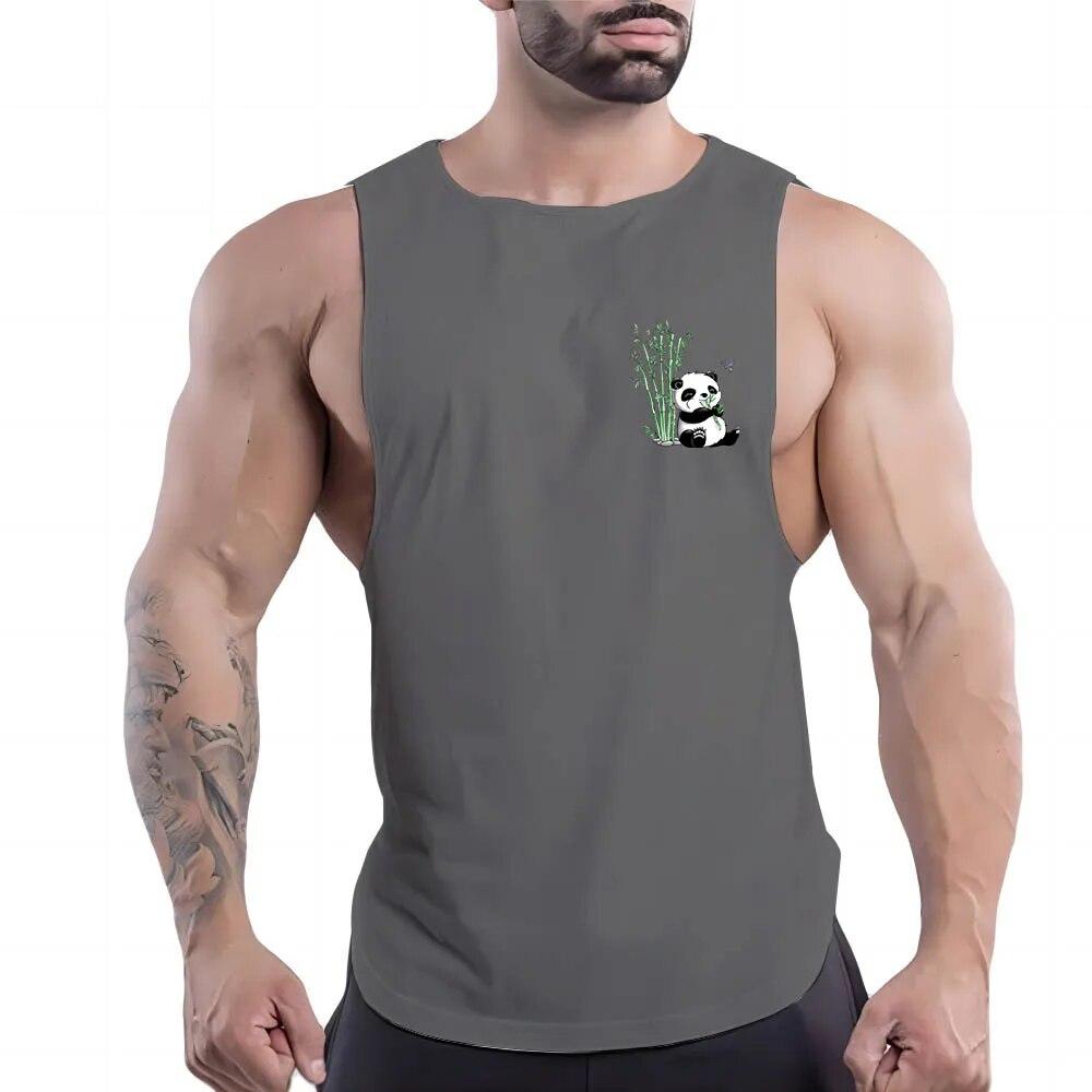 Summer Adult Men'S Fitness Outdoor Crew-Neck Vest Creative Panda Pattern 2d Printed Multi-Color Comfortable Sleeveless Shirt