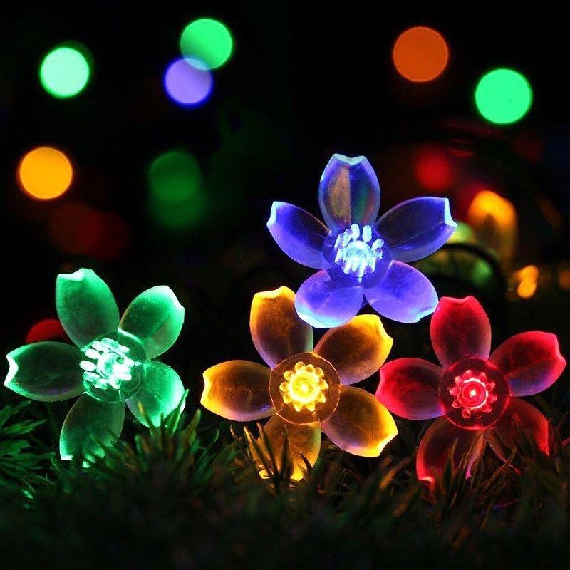 Cherry Blossom String Lights LED Battery Powered Fairy Garland Lighting Strings Crystal Flowers Waterproof Christmas Home Decor