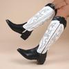 Winter  Shoes for Female Slip-on Embroider Women's Knee-High Boots Square Heel Women's Shoes Casual Ladies Boots