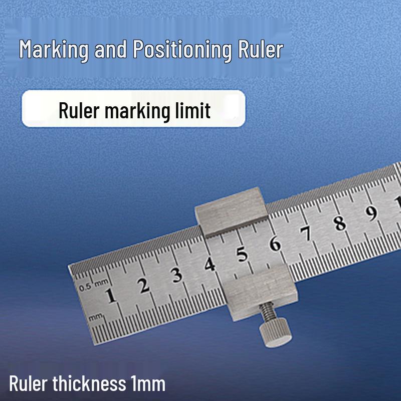 Multi-Functional Stainless Steel Precision Ruler with Positioning Block for Woodworking (Metric/Imperial)