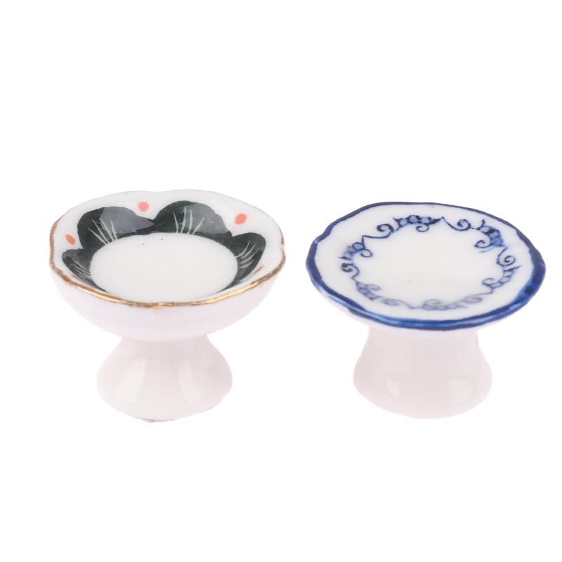 1:12 Dollhouse Miniature Ceramic Fruit Dish Plate Tall Tray Cake Plate Tableware Kitchen Model Decor Toy Doll House Accessories