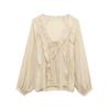 2025 Spring Fashion V-neck Long Sleeve Ruffle Tie-Neck French Blouse
