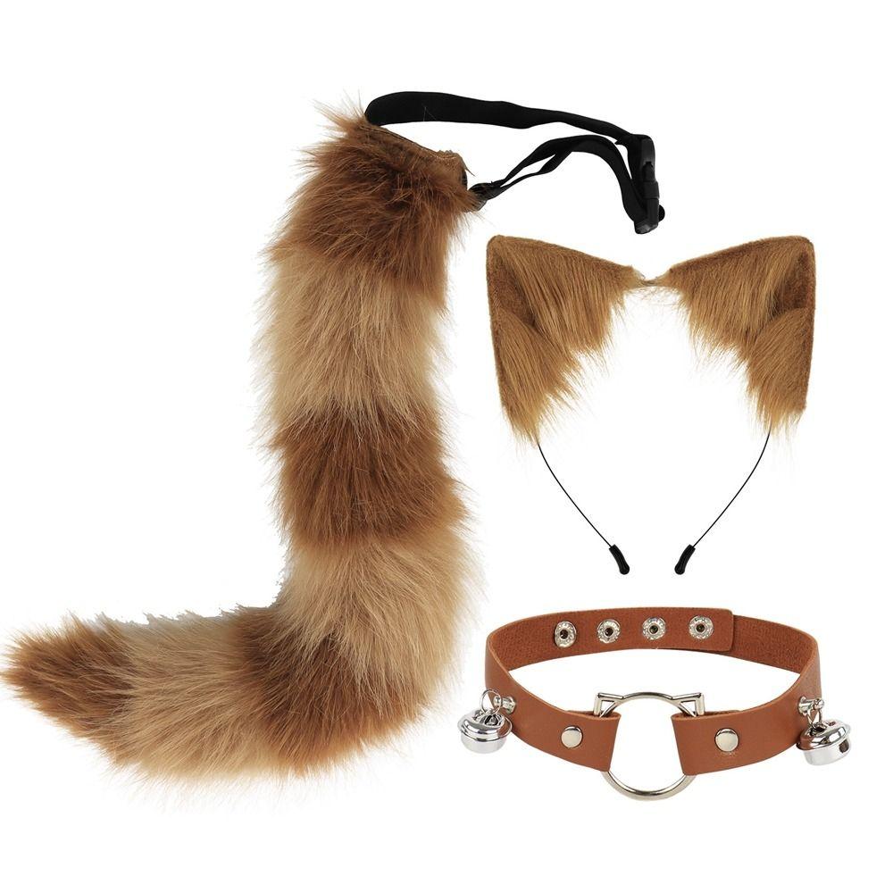 Simulation Fake Fox Wolf Tail Masquerade Party Ears Hair Hoop Novelty Tail Set Halloween Day