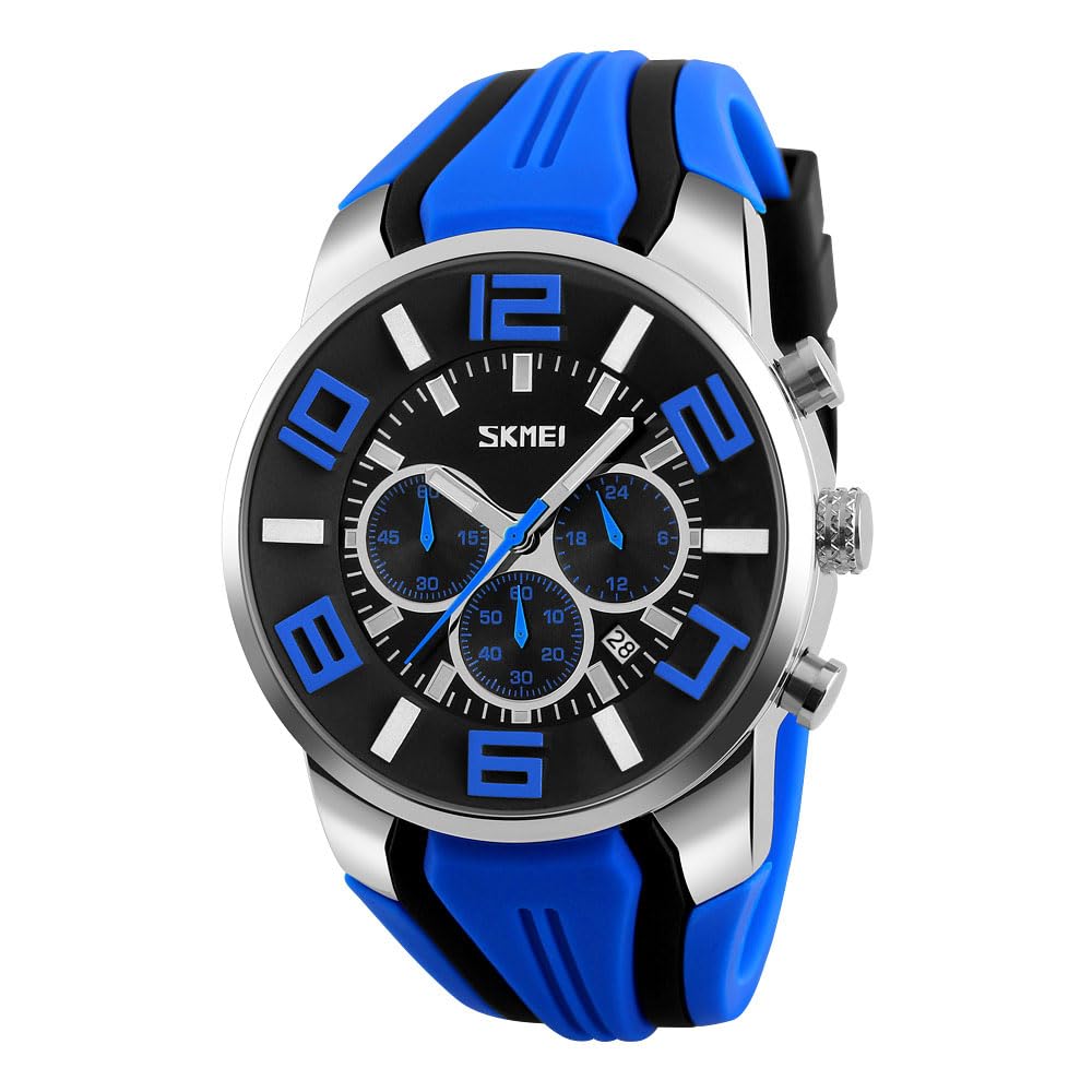 Silicone High School Student Silicone Sports Waterproof Arm Watch Stylish Big Face Chronograph Casual Brand Analog Quartz Watch Large Date Fluorescent
