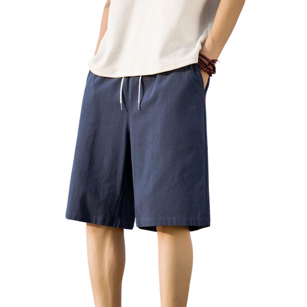 Men Summer Shorts Elastic Waist Adjustable Drawstring Casual Shorts Wide Leg Solid Color Athletic Shorts