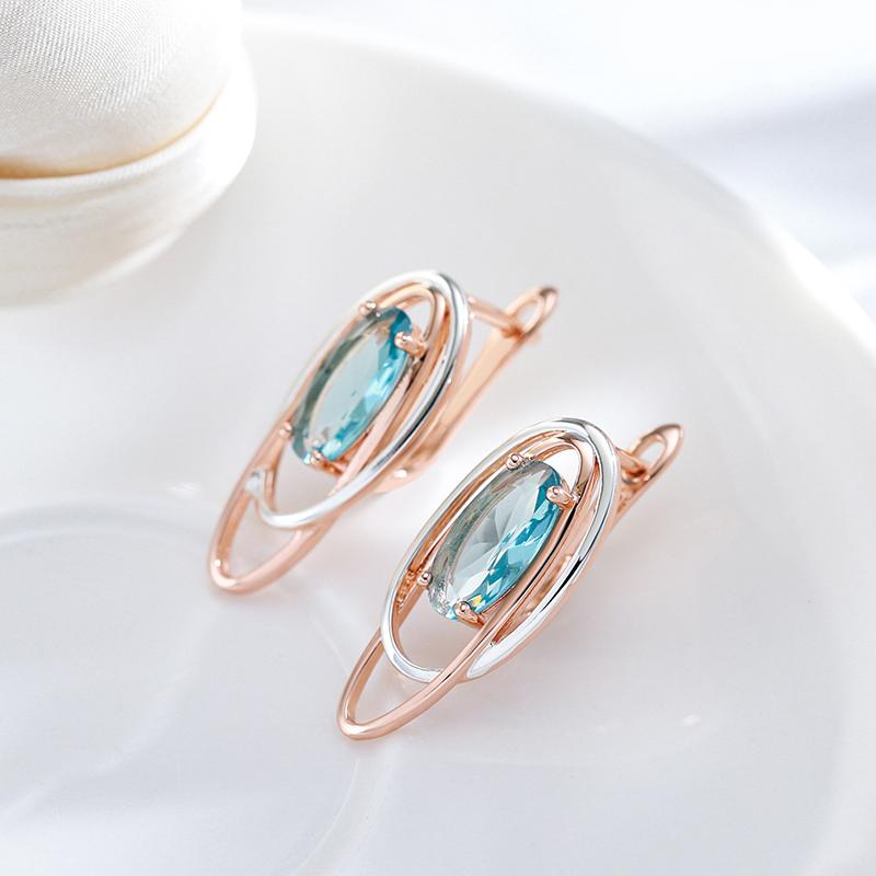 Double Oval Gold Silver Color Dangle Blue Zircon Women Earrings Personality Party Jewelry Modern Trendy Accessories