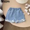 Summer Pants Children's Korean Flower Embroidery Short Loose and Versatile Outerwear Thin Denim Shorts