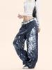 Yongfang Unisex Retro Splatter High-Waist Distressed Straight-Leg Overalls