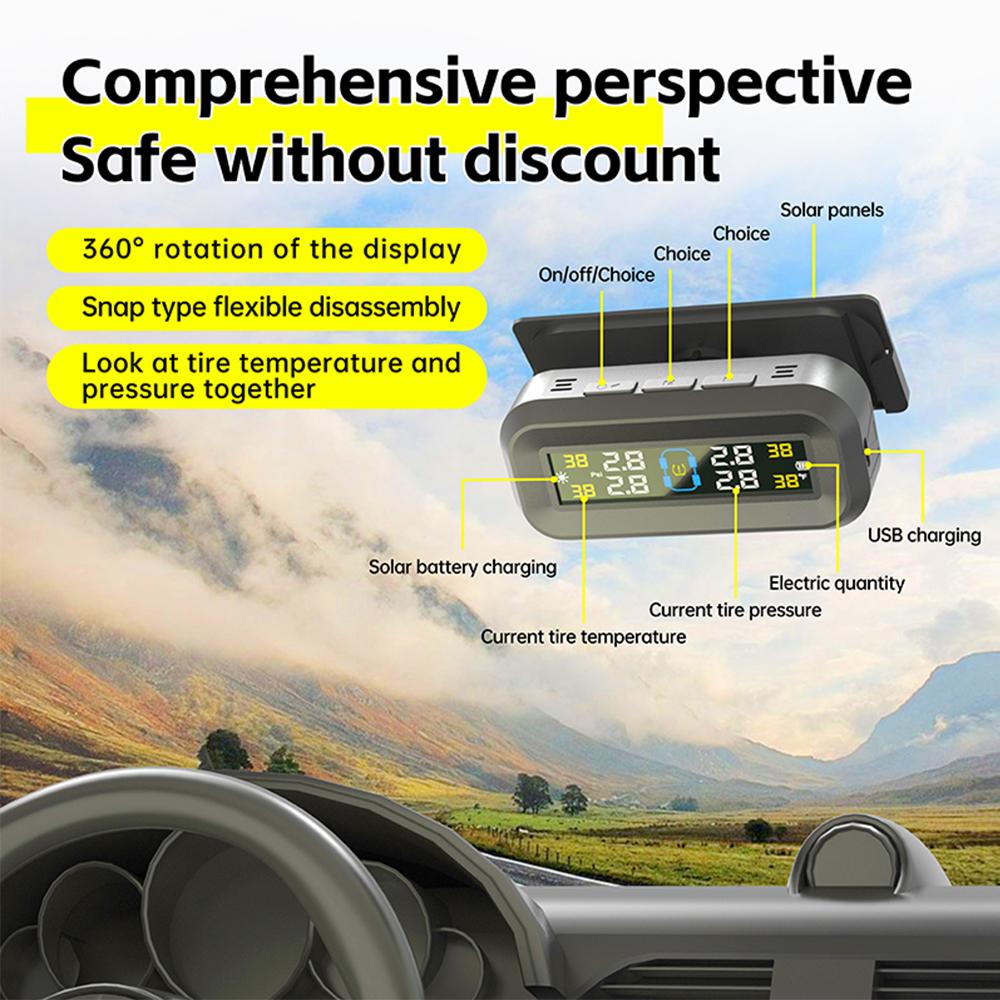 Solar TPMS Car Tire Pressure Alarm Digital Color Display with 8 Sensors Waterproofs For Cars Tire Air Pressure Temperature Gauge