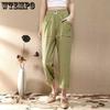 Summer Cotton and Hemp Women's Solid Color Cropped Pants Large Size Haren Pants Casual Pants