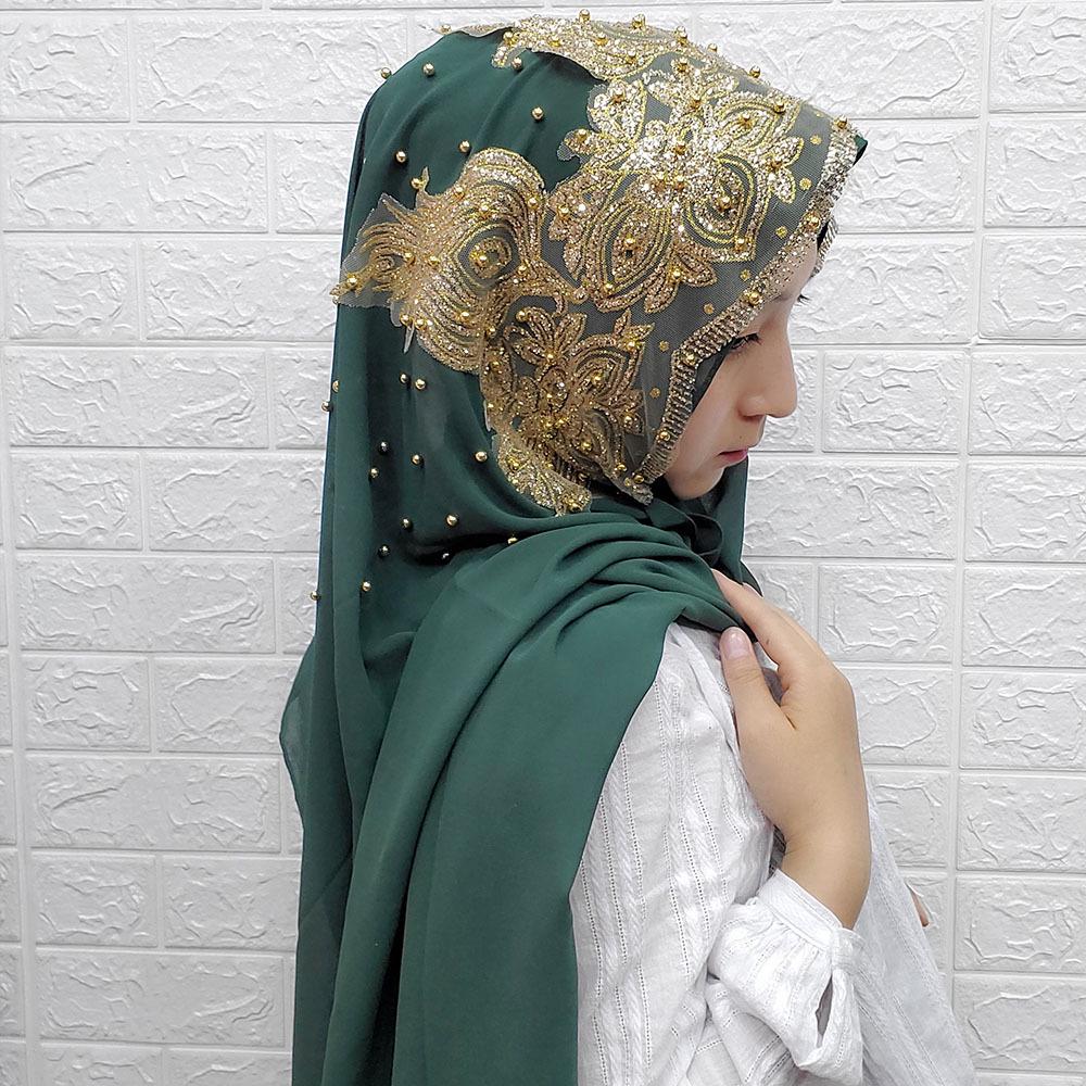 Rhinestone Beaded Chiffon Headscarf: Breathable Sun Protection Muslim Wrap In Ethnic Style